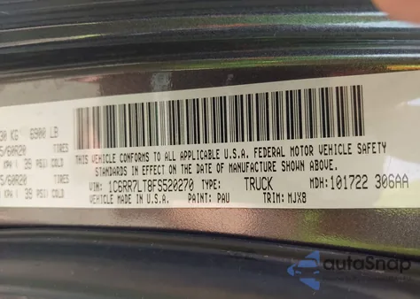 2015 Ram 1500 Big Horn из США, поврежденный, VIN 1C6RR7LT8FS520270